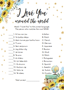 Bridal Shower Game I Love You Around The World Sunflowers Floral Blue design preview