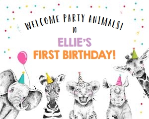 Welcome Sign Party Animals Black and White Girl design preview
