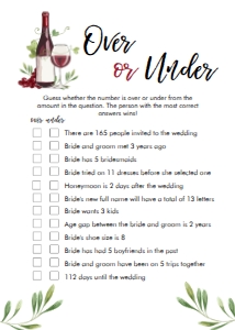 Bridal Shower Game Over or Under Wine design preview