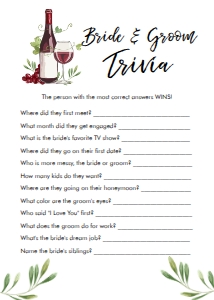 Bridal Shower Game Bride and Groom Trivia Wine design preview