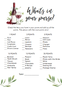 Shower Game Whats In Your Purse Wine design preview