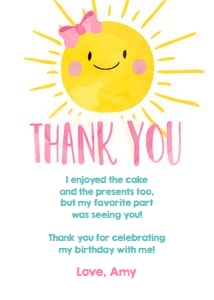 Thank You Card Little Sunshine Girl design preview