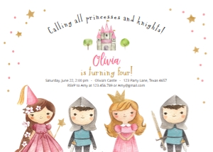 Birthday Invitation Princess and Knight Horizontal White design preview