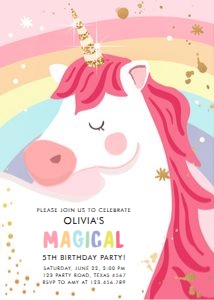 Birthday Invitation Unicorn Rainbow Pink design preview