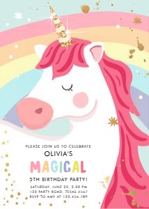 Birthday Invitation Unicorn Rainbow Mint: Birthday Invitation Unicorn Rainbow Mint
