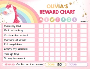 Reward Chart Unicorn Rainbow Pink 2 design preview