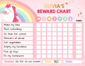 Reward Chart Unicorn Rainbow Pink design preview