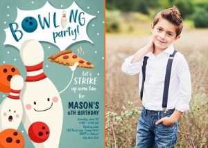 Birthday Invitation Bowling Pins Boy - With Photo design preview