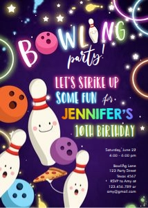Birthday Invitation Bowling Glow Girl design preview