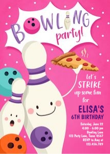 Birthday Invitation Bowling Pins Girl design preview