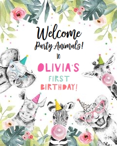 Welcome Sign Party Animals Black and White Girl Vertical design preview