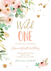 Birthday Invitation Floral Peonies Wild One design preview