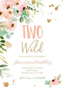 Birthday Invitation Floral Peonies Two Wild design preview