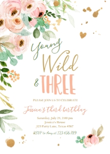 Birthday Invitation Floral Peonies Wild Three design preview