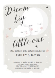 Baby Shower Invitation Moon Grey Dream Big design preview