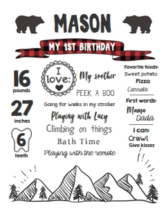 Birthday Milestones Poster Lumberjack Mountains Bears Red design preview