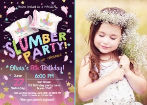 Birthday Invitation Slumber Party Unicorn - With Photo design preview