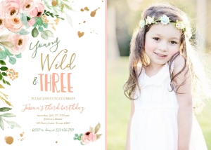 Birthday Invitation Floral Peonies Wild Three - With Photo design preview