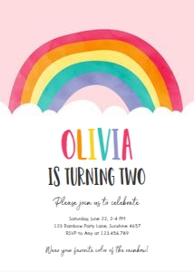 Birthday Invitation Rainbow Cloud v2 Pink design preview