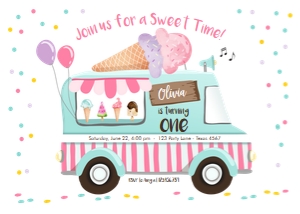 Birthday Invitation Ice Cream Truck Girl design preview