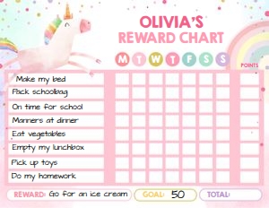 Reward Chart Happy Unicorn Rainbow design preview