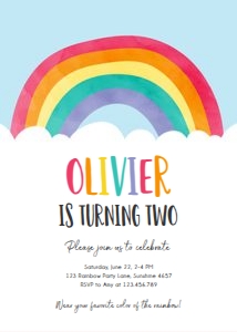 Birthday Invitation Rainbow Cloud v2 Blue design preview