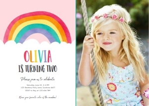 Birthday Invitation Rainbow Cloud v2 Pink Photo design preview