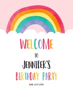 Welcome Sign Birthday Rainbow Clouds Pink design preview