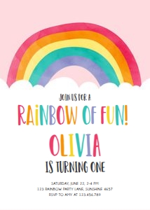 Birthday Invitation Rainbow Cloud v4 Pink design preview