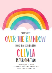Birthday Invitation Rainbow Cloud v3 Pink design preview