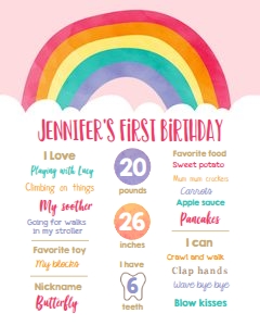 Birthday Milestone Poster Rainbow Clouds Pink design preview