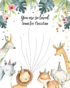 Fingerprint Guestbook Safari Animals Hats Girl design preview