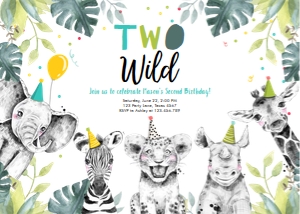Birthday Invitation Two Wild Animals Black and White Boy Horizontal design preview