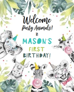 Welcome Sign Party Animals Black and White Boy Vertical design preview