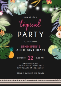Birthday Invitation Tropical Pink Black design preview