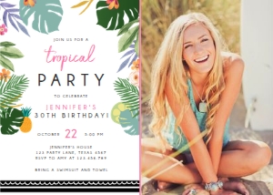 Birthday Invitation Tropical Pink White Photo design preview
