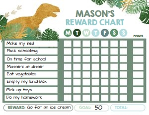 Reward Chart Gold Dinosaur Boy design preview