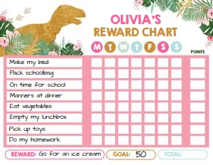Reward Chart Gold Dinosaur Girl design preview
