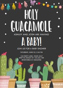 Holy Guacamole Baby Shower Invitation Cactus Chalk design preview