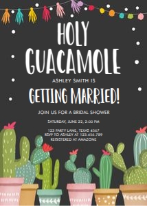 Holy Guacamole Bridal Shower Invitation Cactus Chalk design preview