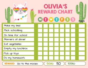 Reward Chart Llama Sunglasses Heart design preview
