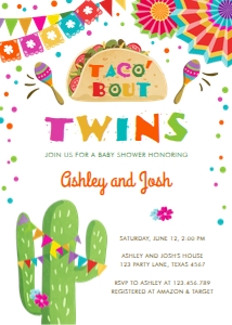 Baby Shower Invitation Fiesta Cactus Taco Bout Twins White design preview