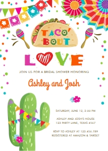 Bridal Shower Invitation Fiesta Cactus Taco Bout Love White design preview