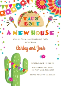 Housewarming Party Invitation Fiesta Cactus Taco Bout a New House White design preview