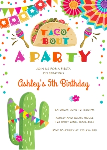 Birthday Invitation Fiesta Cactus Taco Bout a Party White design preview