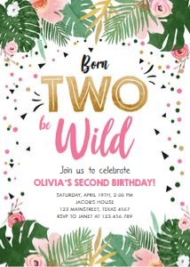 Birthday Invitation Tropical Safari Born to be Wild Girl design preview