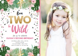 Birthday Invitation Tropical Safari Born to be Wild Girl Photo design preview