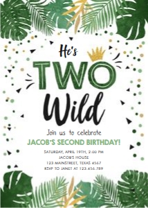 Birthday Invitation Tropical Safari He's Two Wild Boy design preview