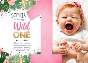 Birthday Invitation Tropical Safari Wild One Girl With Photo design preview