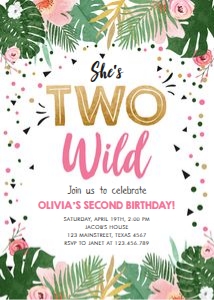 Birthday Invitation Tropical Safari She's Two Wild Girl design preview